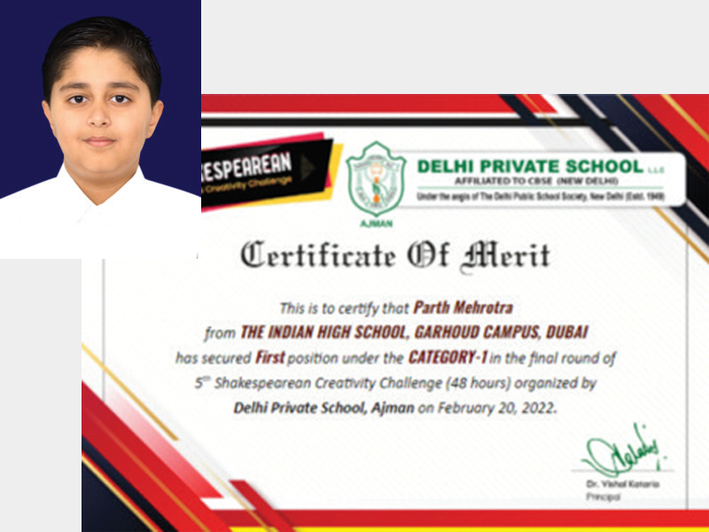 The Indian High School Al Garhoud Campus student wins the DPS Ajman Creative Writing Competition!